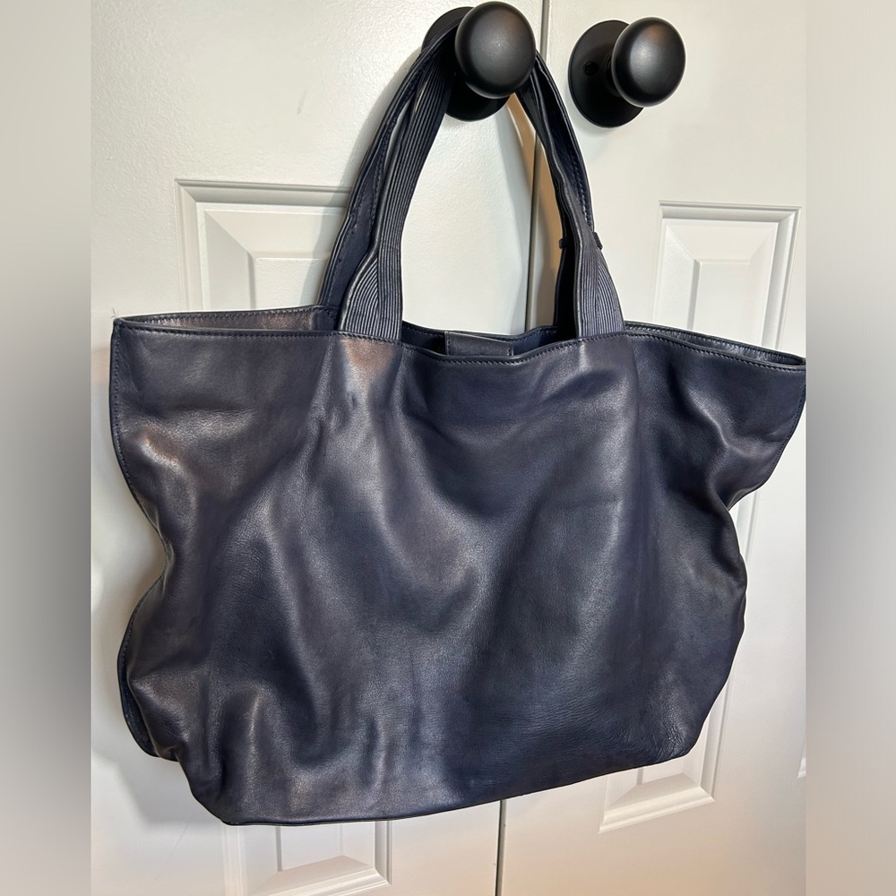 Elie Tahari Navy Blue Leather Tote